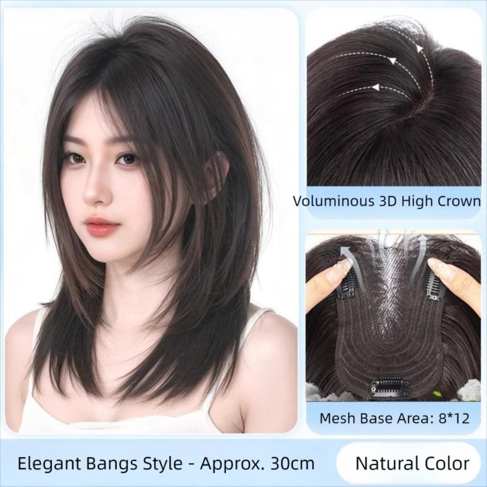 Parrucca Sintetica per la Sommità della Testa con Clip, Toppers per Capelli, Parrucche con Frangia, Perdita di Capelli