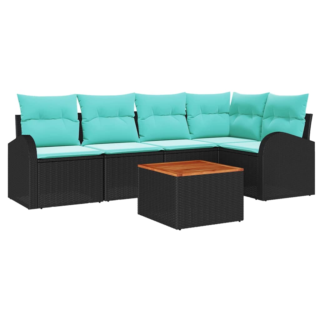 Garden Sofa Set 6 Pieces Black and Turquoise Poly Rattan