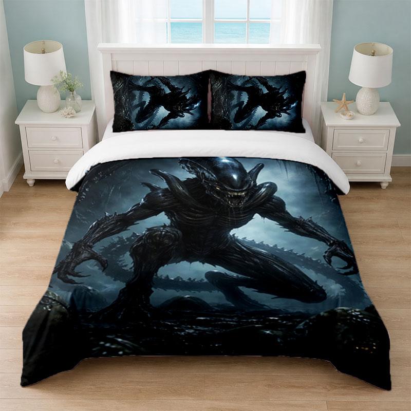 Alien Xenomorph Bedroom 3Pcs Bedding Set Soft Bed Sheet Pillowcases Home Bedding Decoration
