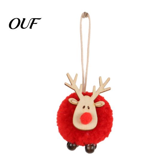 Soft Texture Holiday Tree Ornaments Christmas Felt Elk Hanging Ornaments, Cute Fuzzy Pom Reindeer Rustic Style Decorations Pendant, Party Winter