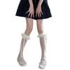 Beige Lace Ribbon Bow Knee High Socks Sweet Hottie Long Tube Socks and Calf Socks Thin Knee Length Stockings