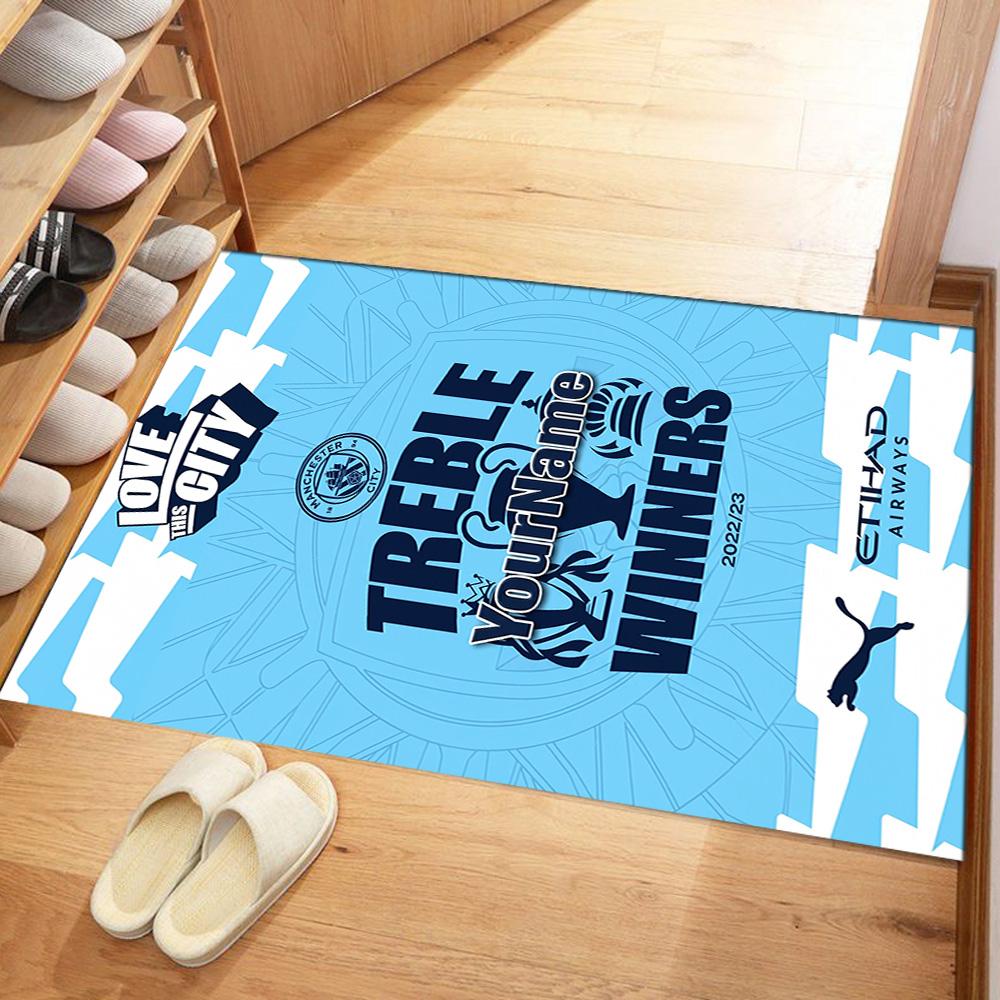 Manchester City Customizable Name Floor Mat Suitable for Kitchen Bedrooms Balcony Hallway Anti-slip Rug Anime Office Decor Gift for Festivals