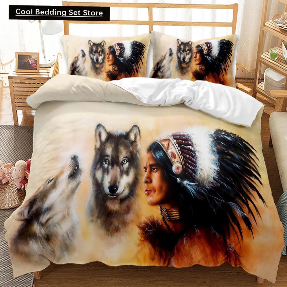 Comforter Wolf Animal Pattern Bedding Set Cool Wildlife Comforter Kids Glitter Blue Wild Wolf Polyester Qulit