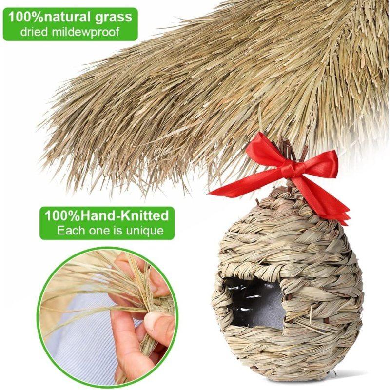 3pcs Outdoor Hanging Bird Houses Hand Woven Natural Grass Bird Nest For Home Office Garden Window