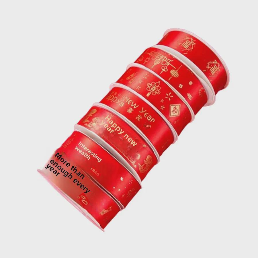 Rotes Frohes Neues Jahr Band: Festliche Segnungen für Verpackungen und Blumengeschenke