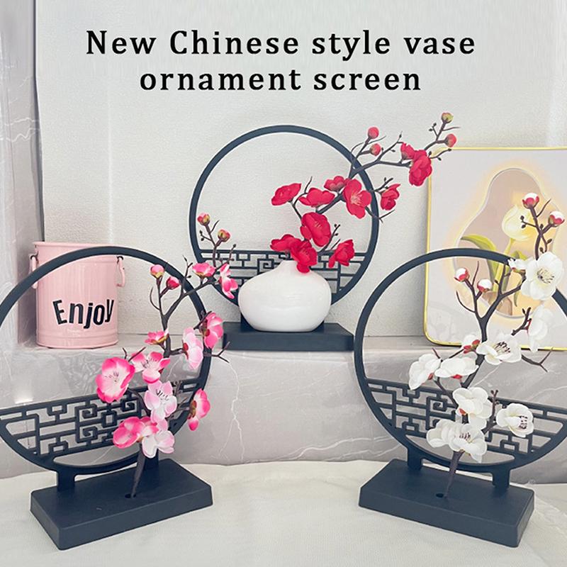 Elegant Chinese-Inspired Artificial Plum Blossom Bonsai Set With Screen Base - Perfect For Home & Office Decor Outdoor Gadgets