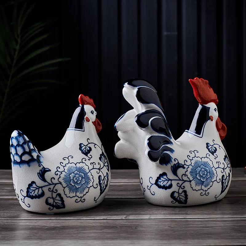 Home Decoration Accessories Chinese Style Creative Zodiac Chicken Ceramic Handicraft  Living Room Desktop Ceramic Ornaments