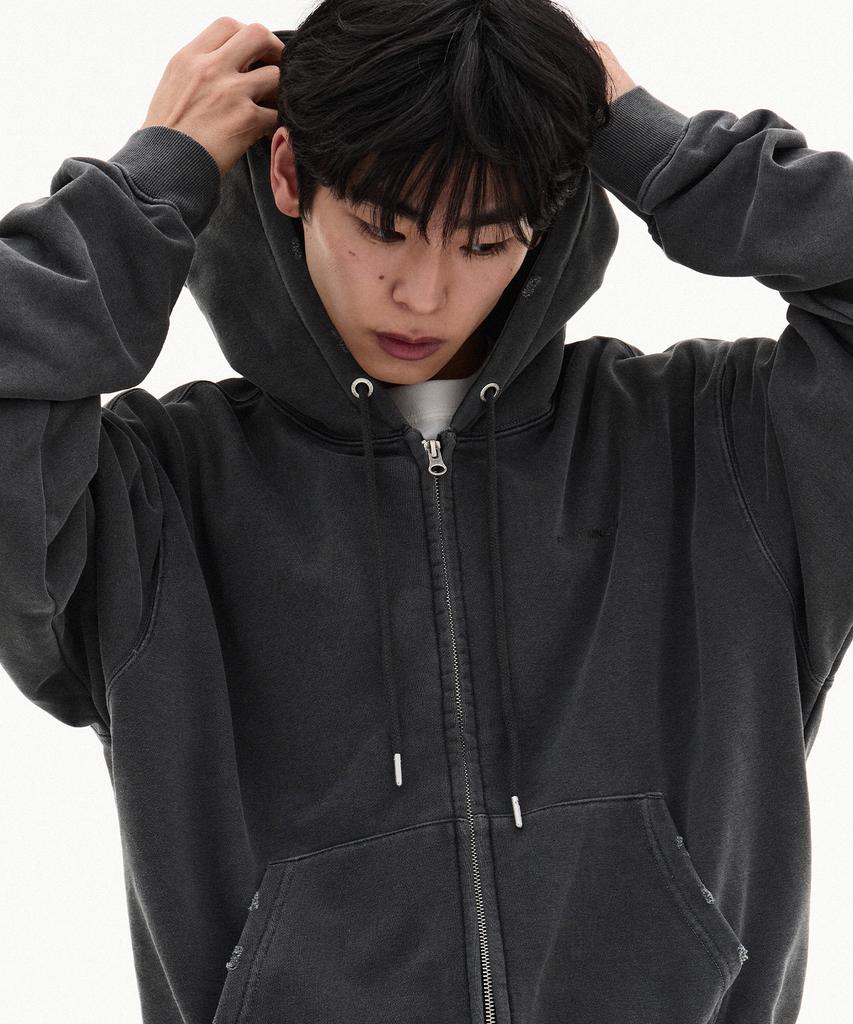 Filluminate Damaged Semi-Crop Zip-Up Hoodie - 3 Colors