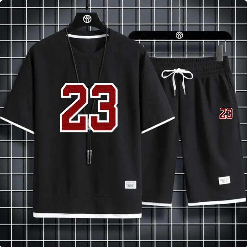 Set de pantaloni scurți pentru bărbați cu imprimeu waffle, 2 articole sport largi, stil Harajuku, modă de vară