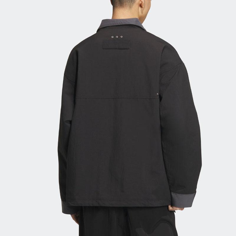 Adidas Logo Patchwork Zip-Up Polo Collar Jacket with Long Sleeves Men Jackets Black IK3709