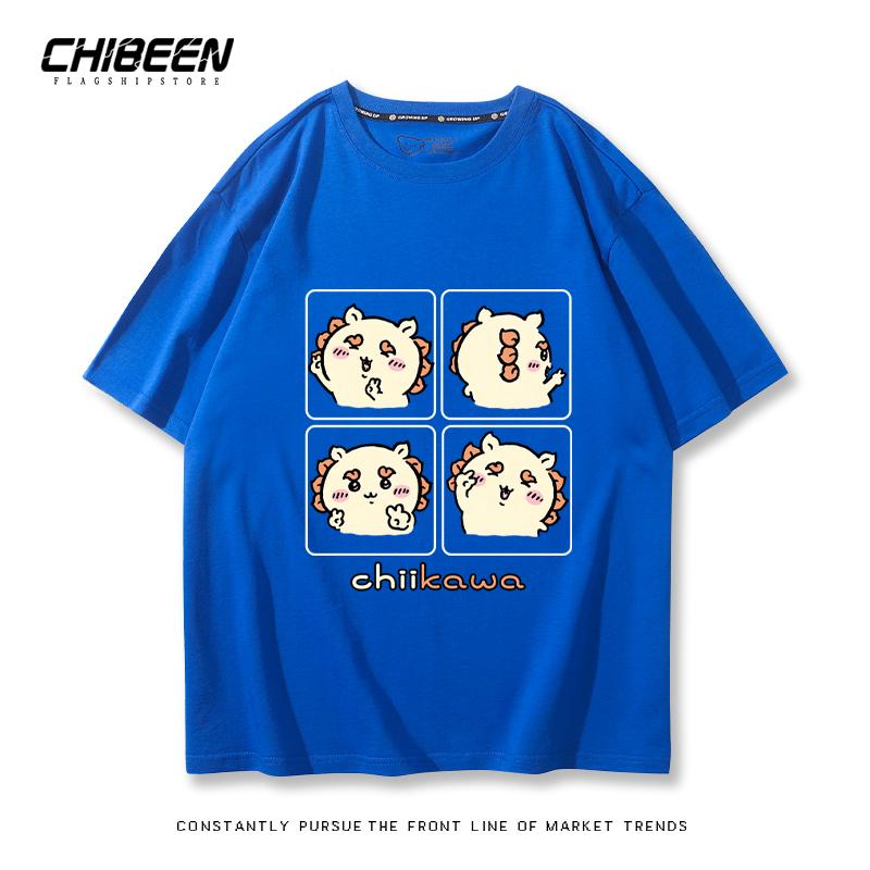 Chiikawa Cute Four-cell Pattern T-shirt Summer High Quality 100% Cotton T-shirt Casual Comfortable Loose Men's T-shirt