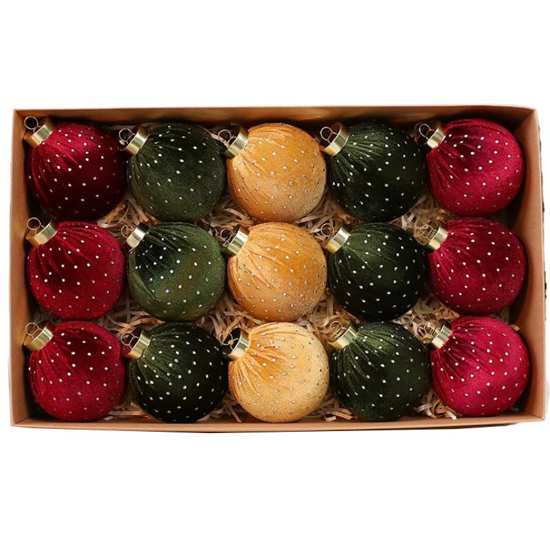 Christmas Tree Ornament 8cm 12 Velvet Christmas Balls Dot Wrap Cloth Ball Christmas Decorations Hanging Ornaments