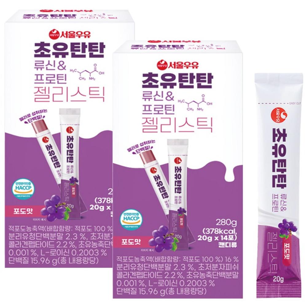 Seoul Milk Colostrum Tantan Protein Jelly Sticks Chewable Leucine Protein 280g (14 Servings) 2 Pcs