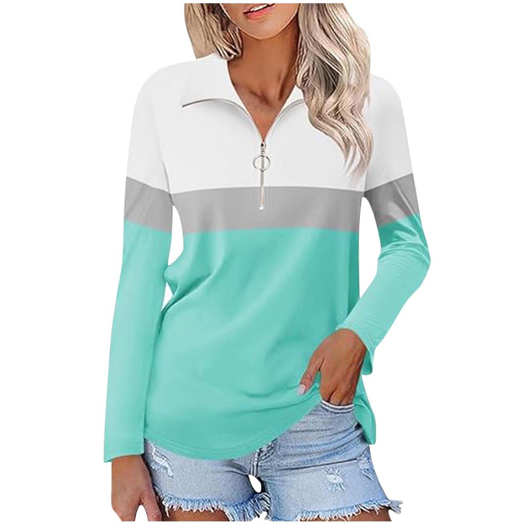 Women's Casual Versatile Fashion Trend Color Matching Zipper Long Sleeve