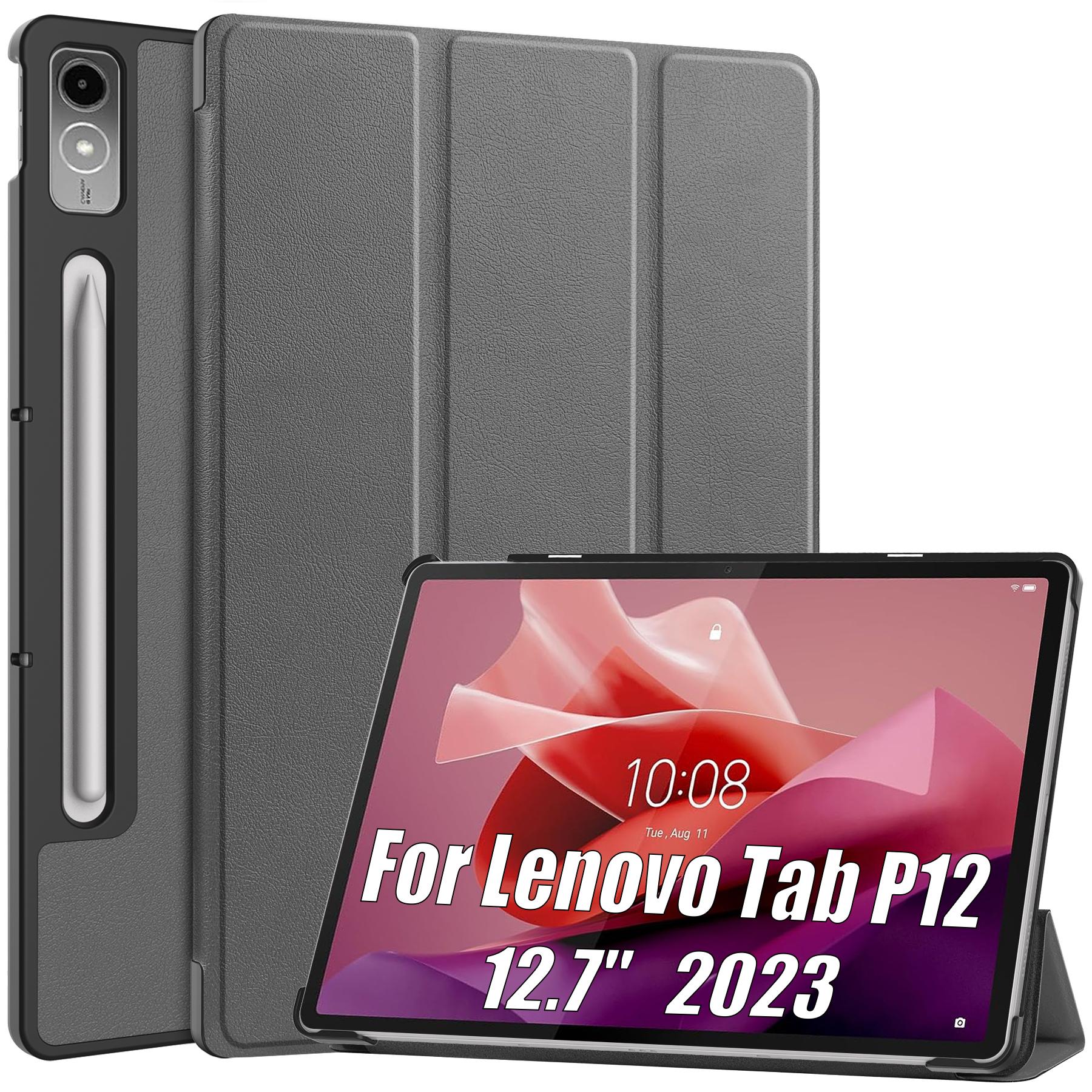 

Умный чехол для Lenovo Tab P12 12,7 2023 легкий тройной чехол с подставкой автоматический выход из спящего режима из искусственной кожи для планшета Lenovo Tab P12 Lenovo P12 (12.7) серый