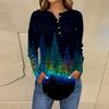 Women's Fashionable Loose-Fit Button-Down Collar Christmas Print Long-Sleeved Top