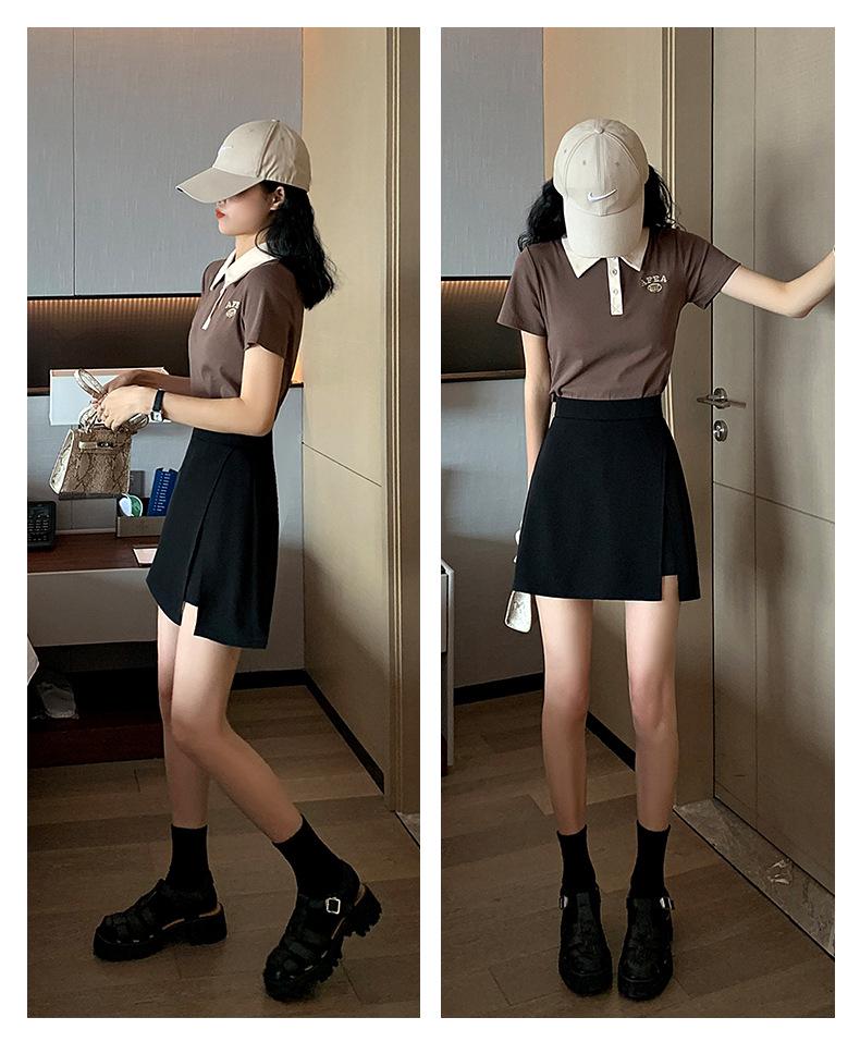 Black High-Waist A-Line Skirt for Women - Autumn 2023, Large Size, with Slit