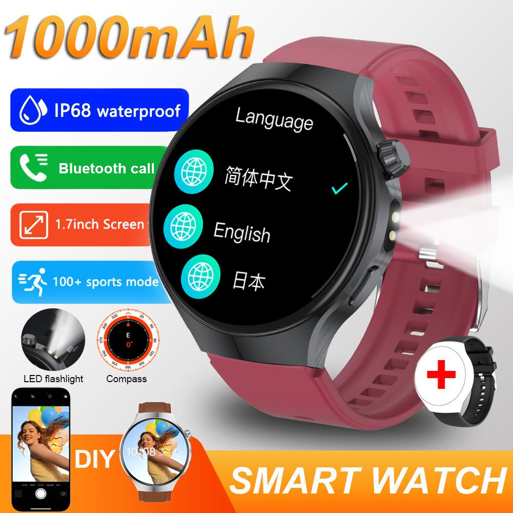 New 1000mAh battery Smart Watch 1.70" HD  Screen Flashlight GPS track Heart Rate BT Call Compass Smartwatch for Men