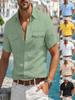 2026 Men's Summer Linen Double Pocket Workwear Shirt - Solid Color Short Sleeve with Lapel