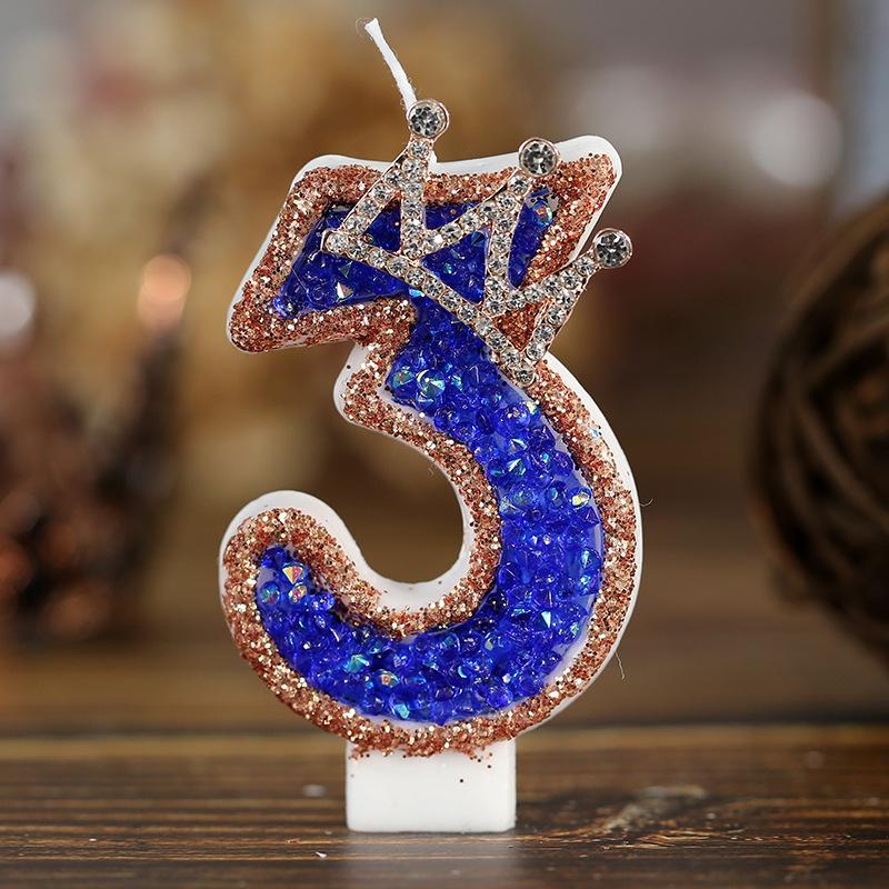 Niebieska Korona Świeczka Urodzinowa Cyfry 0-9 Świeczka z Brokatem Świeczki na Tort Dekoracja na Imprezę Cupcake na Rocznicę