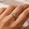Retro Kreuz Herz Gold Farbe Geometrisch Edelstahl Damenring Zirkonia Ring Hochzeits Schmuck Urlaubs Zubehör BFF