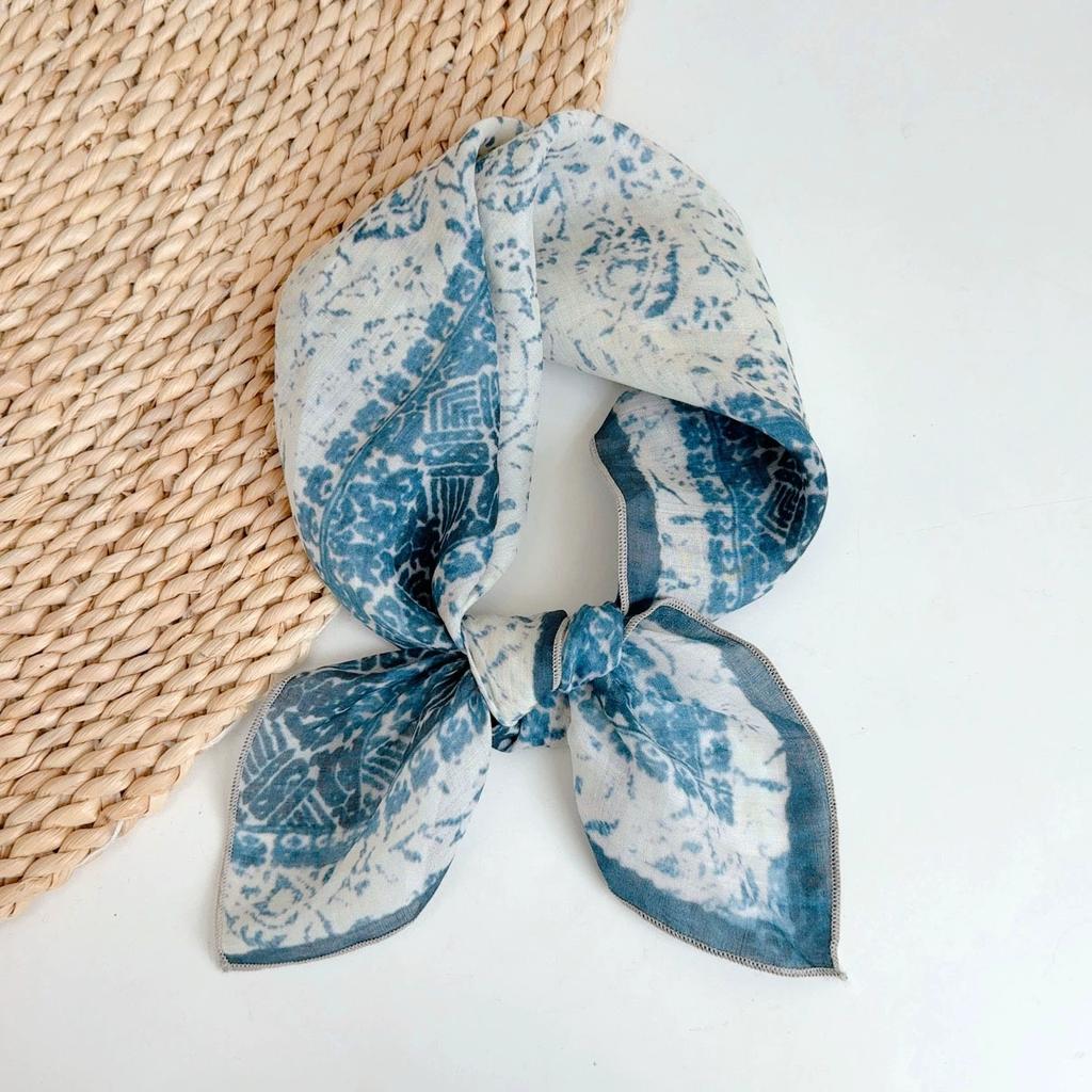 Spring And Summer Women Linen Floral Thin Neck Scarves Square Scarf Neckerchief Office Lady Hijab Headband Female Foulard