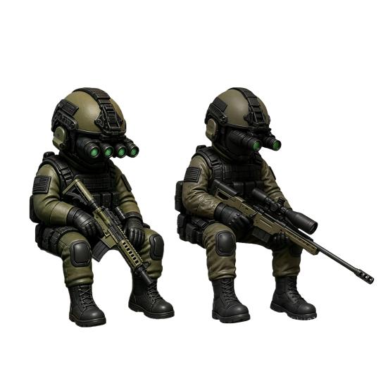 Mini Tactical Soldier Figurine, Realistic Sitting Sniper Resin Statue Model, Armed Special Forces Collectible Sculpture Decoration