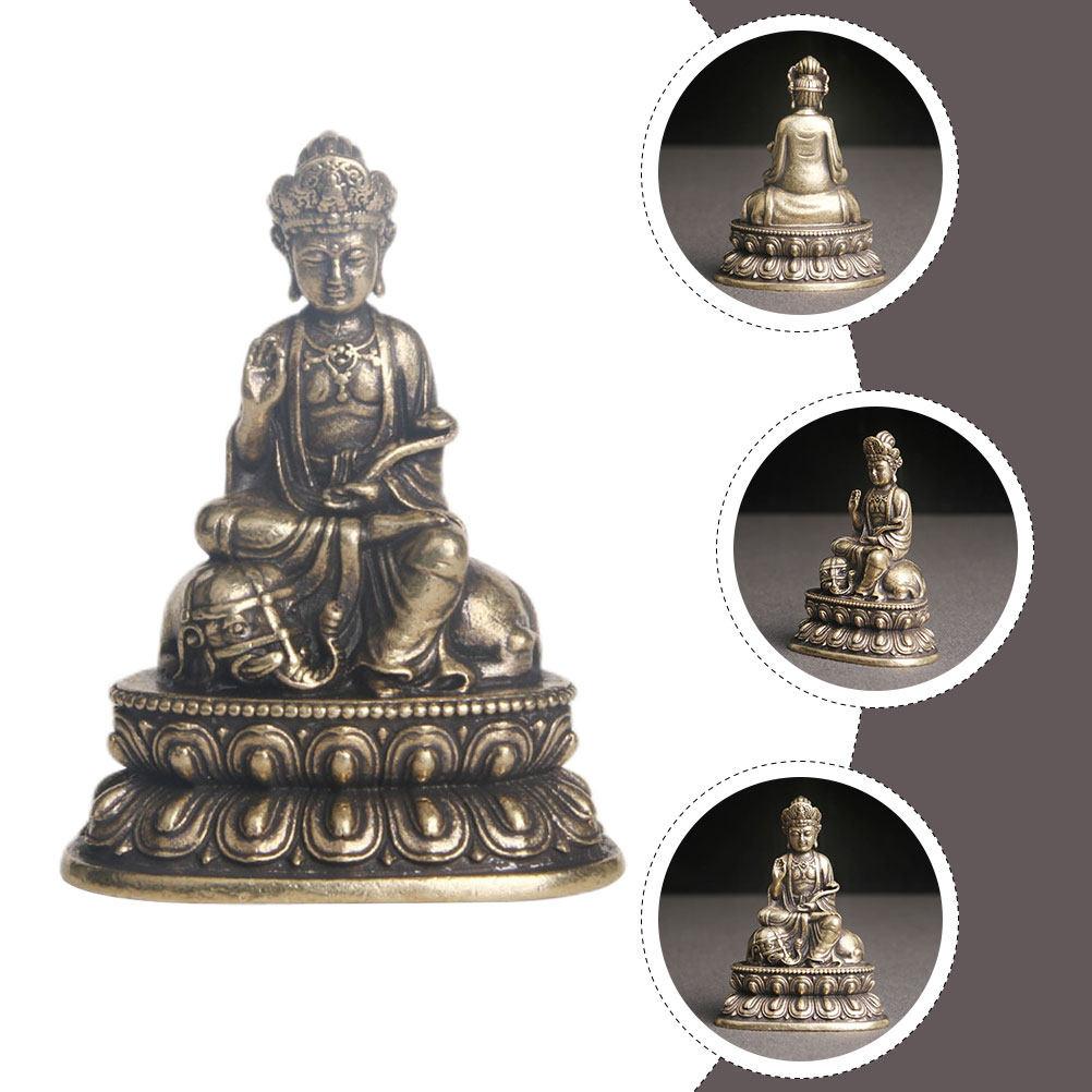Brass Bodhisattva Decoration Statue Handcrafted Vintage Buddhist Home Decor for Desk Table Windowsill Bookshelf Cabinet Office