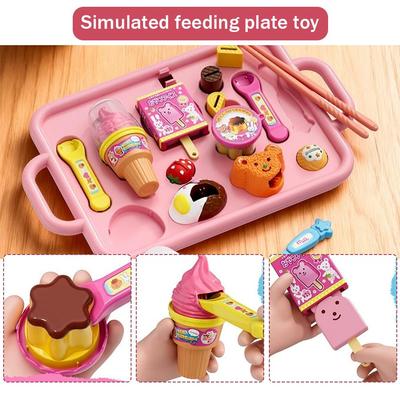 Jouet d'alimentation populaire style pudding Set Glace avec Assiette - Cadeau Amusant pour Filles