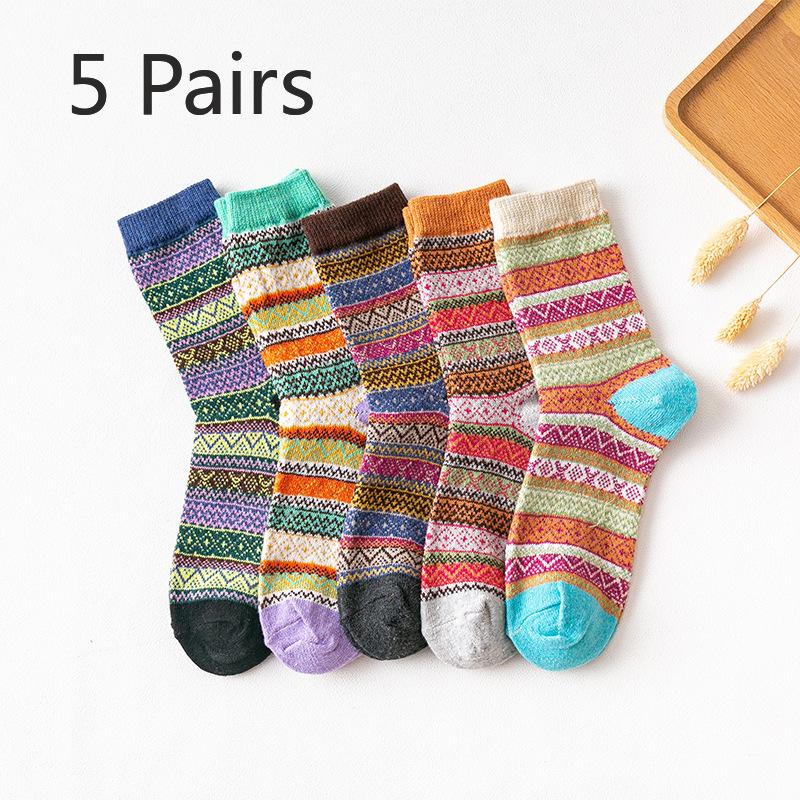 

5 пар утолщенных теплых носков из кроличьего пуха для женщин, кашемировые женские носки в волнистом этническом стиле 5 pairs