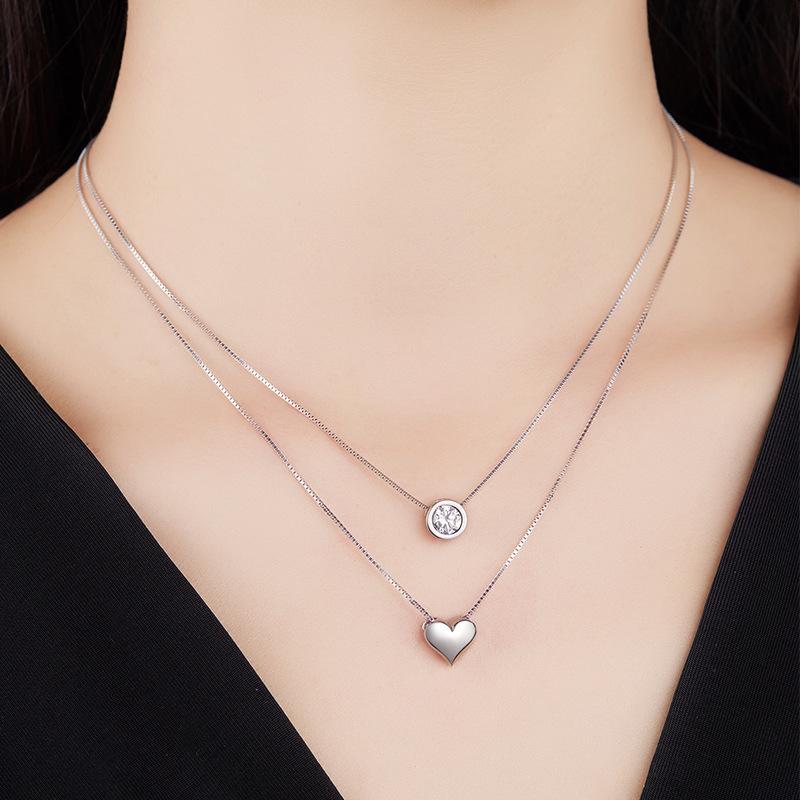 S925 Sterling Silver Heart Pendant Double Layer Necklace for Women - Versatile Clavicle Chain Gift