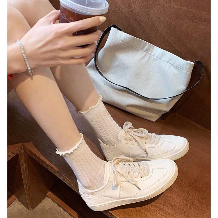 Cowhide version of old leather round head flat bottom sports and leisure shoes German training shoes women's board shoes lace-up versatile white shoes