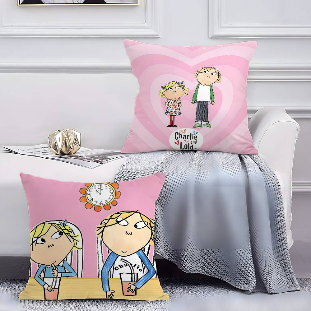 Cute Charlie And Lola-A Animation Pillow Case Anti-dustmite Pillowcase Invisible Zipper Silky Short Plush Sofa Cushion Cover