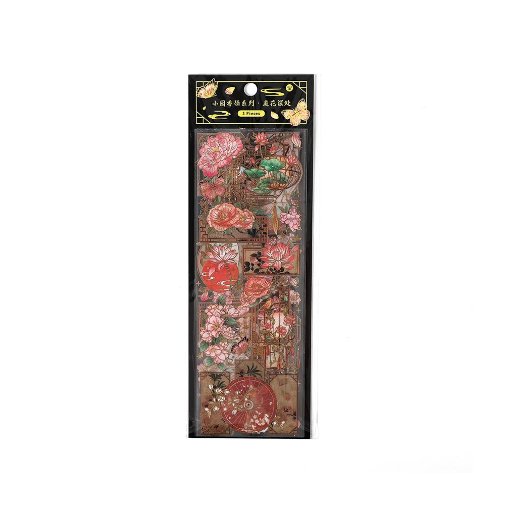 3 Sheets PET Chinese Style Bronzing Sticker Decorative Diary Album Scrapbooking Material Handmade Craft Supplies