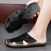 Fashion Anti-Slip Outdoor Half Drag Handmade Hollow Out Flats Slip on Shoes Man Flip Flops Quick Dry Men's Leather Slides Male Slippers