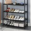 Standing clothes rack for shoes in the hallway with shelves, black, wardrobe