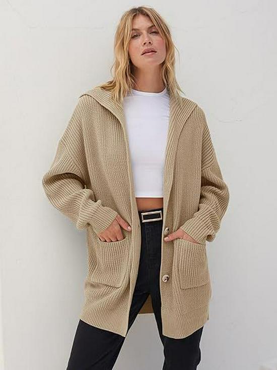 

2026 Autumn/Winter Women s Solid Color Lapel Pocket Knit Cardigan Button Mid-Length Coat L хакі