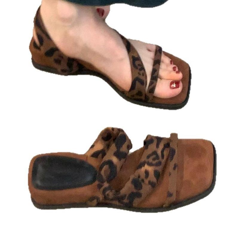 Thick-soled square head retro word with sandals women wear summer with skirts casual two sandals