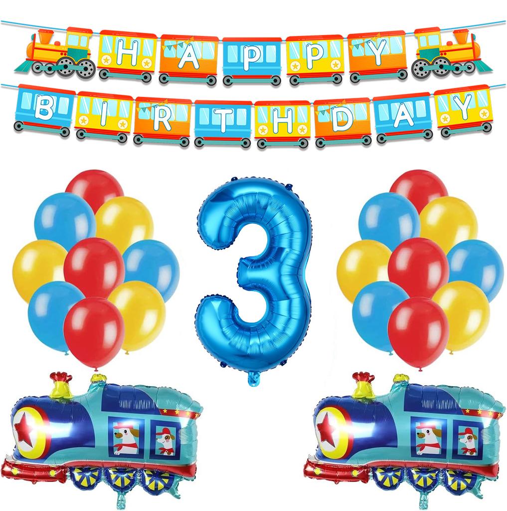 32-Zoll Blauer Digitaler Aluminiumfolienballon Zug Flagge Kindergeburtstagsfeier Arrangement 22-teiliges Set Cartoon-Form