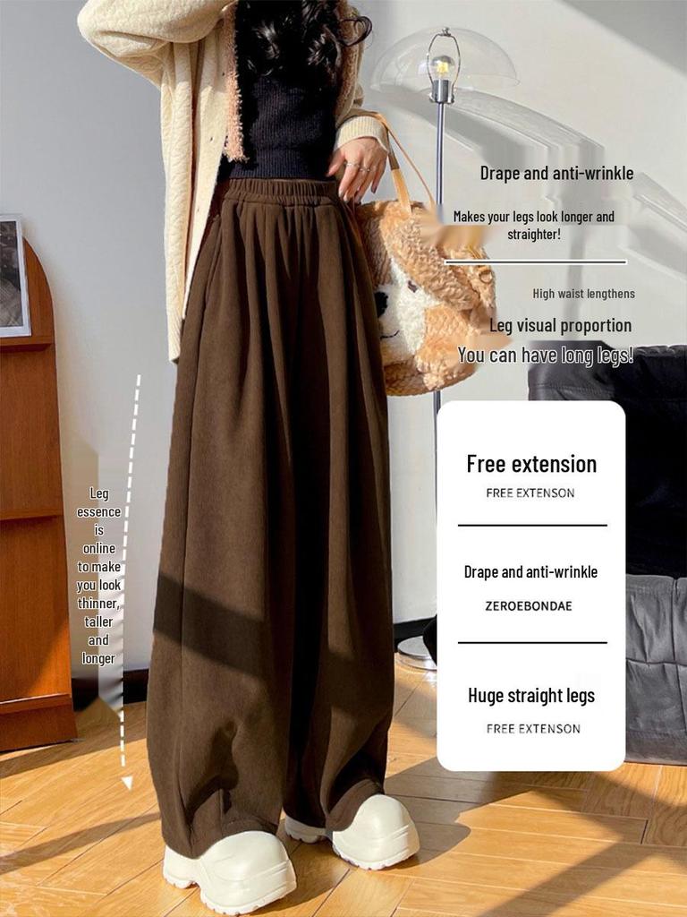 Women's Lambswool Wide-Leg Corduroy Pants, Winter 2025 New Style, Plus Velvet, Thickened, Warm, Casual Cotton Pants