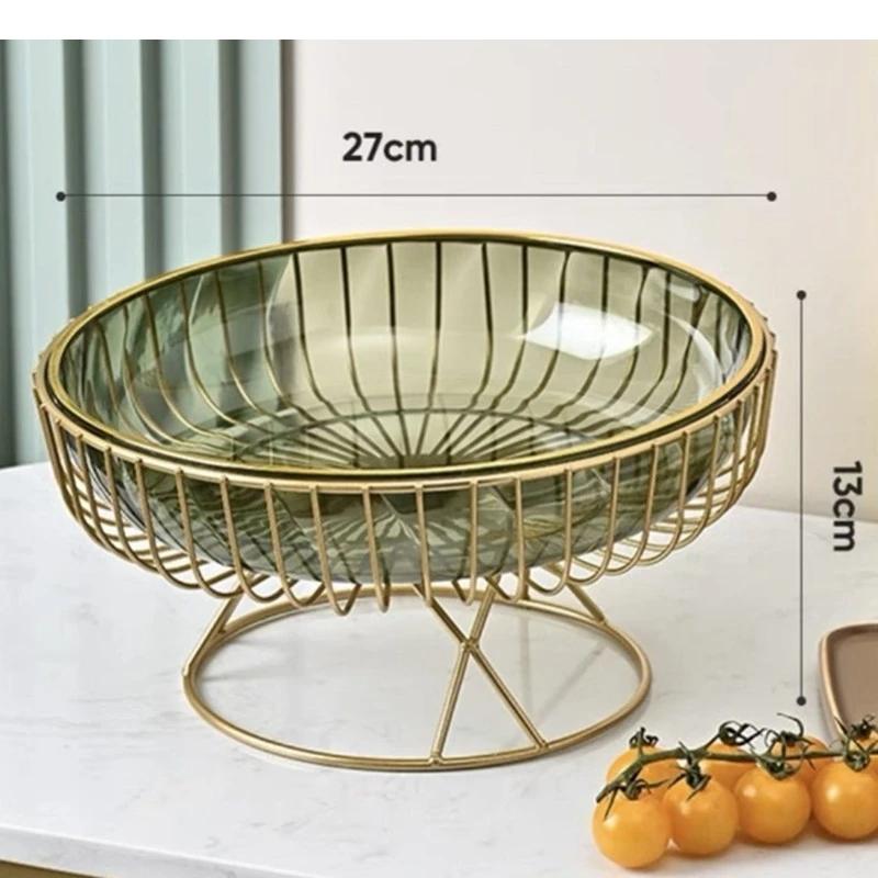 Light Luxury High Foot Fruit Plate Plastic Metal Home Living Room Candy Snacks Storage Decoration