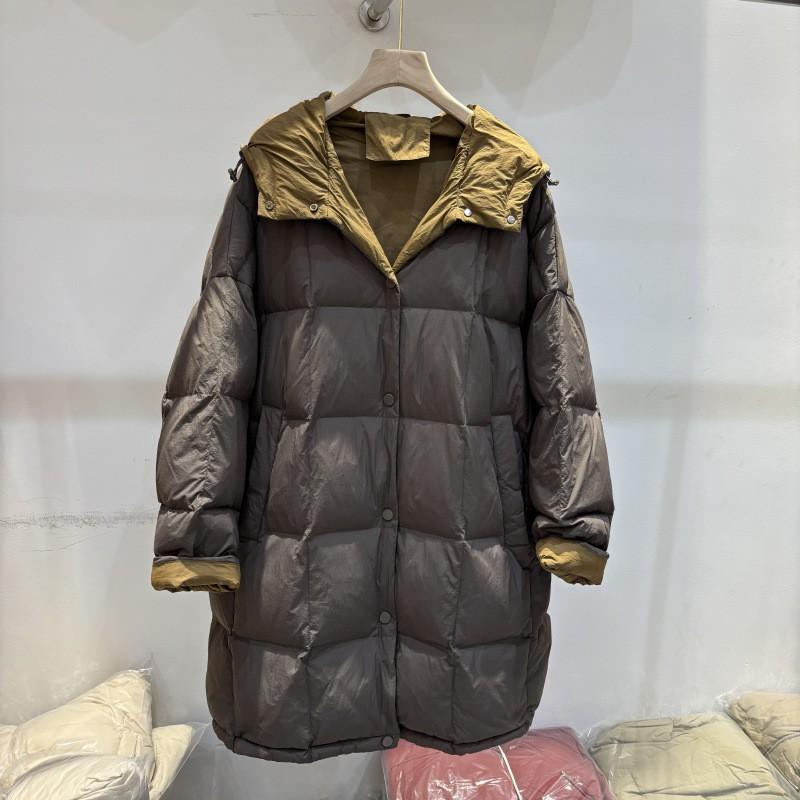 Womens Long Puffer Coat With Hood Oversized Loose Fit Duck Down Winter Jacket White Black Beige Army Green