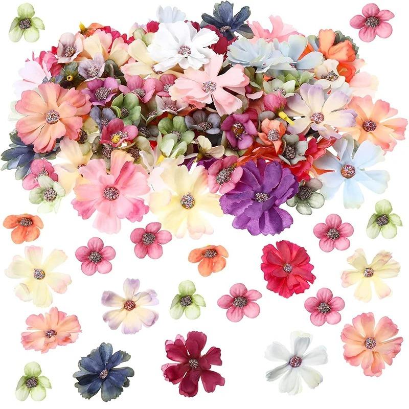 50Pcs Mix Artificial Flowers Silk Fake Flower for Home Decor Wedding Decoration DIY Party Supplies Wreath Craft Gift Accessories