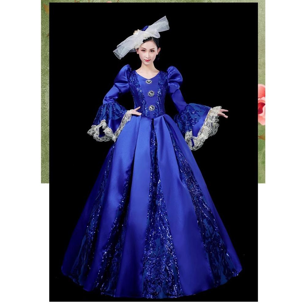 Vintage European Court Gown Women Embroidery Lace Flare Sleeve Victorian Dress with Hat for Party Cosplay
