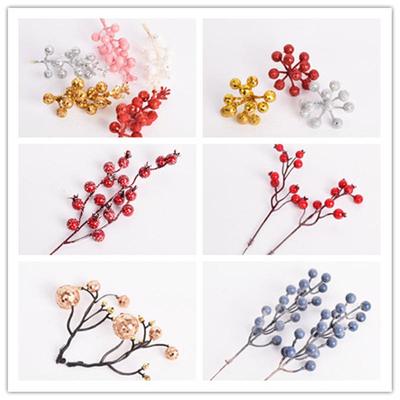 Gold, Red, and Silver Glitter Artificial Berry String for Christmas Tree & Wreath Decorations - 12 Heads