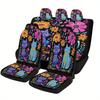 Cats In Flowers Designed Car Seat Cover Set For Most Cars, Fashion Novelty Car Seat Protector Covers Full Set, Car Seat Covers