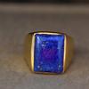 Genuine Natural Lapis Lazuli Sterling Silver Yellow Gold Overlay Ring Jewelry, Unique Handmade Signet Lapis Ring Jewelry