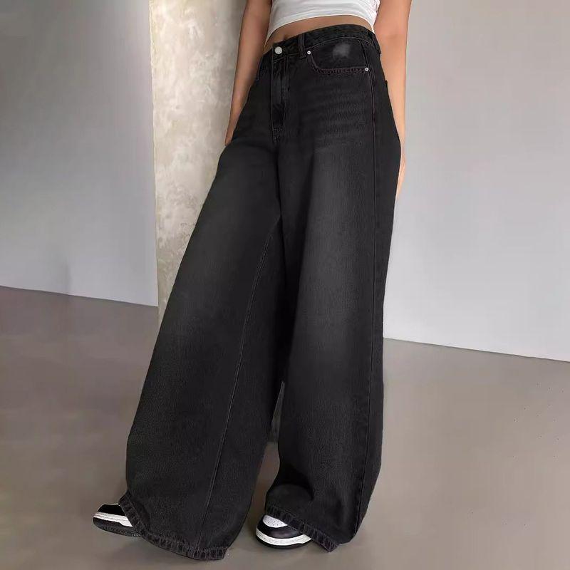 Wide Leg Jeans2025 Fashion Washed Blue Wide Leg Long Mop Sense Denim Women's Ripped Casual Pants