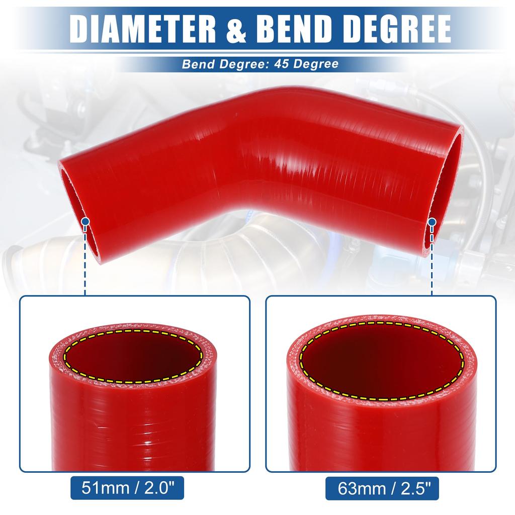 X AUTOHAUX Car Elbow Reducer Silicone Hose Coupler Intercooler Tube Intake Piping 45 Degree