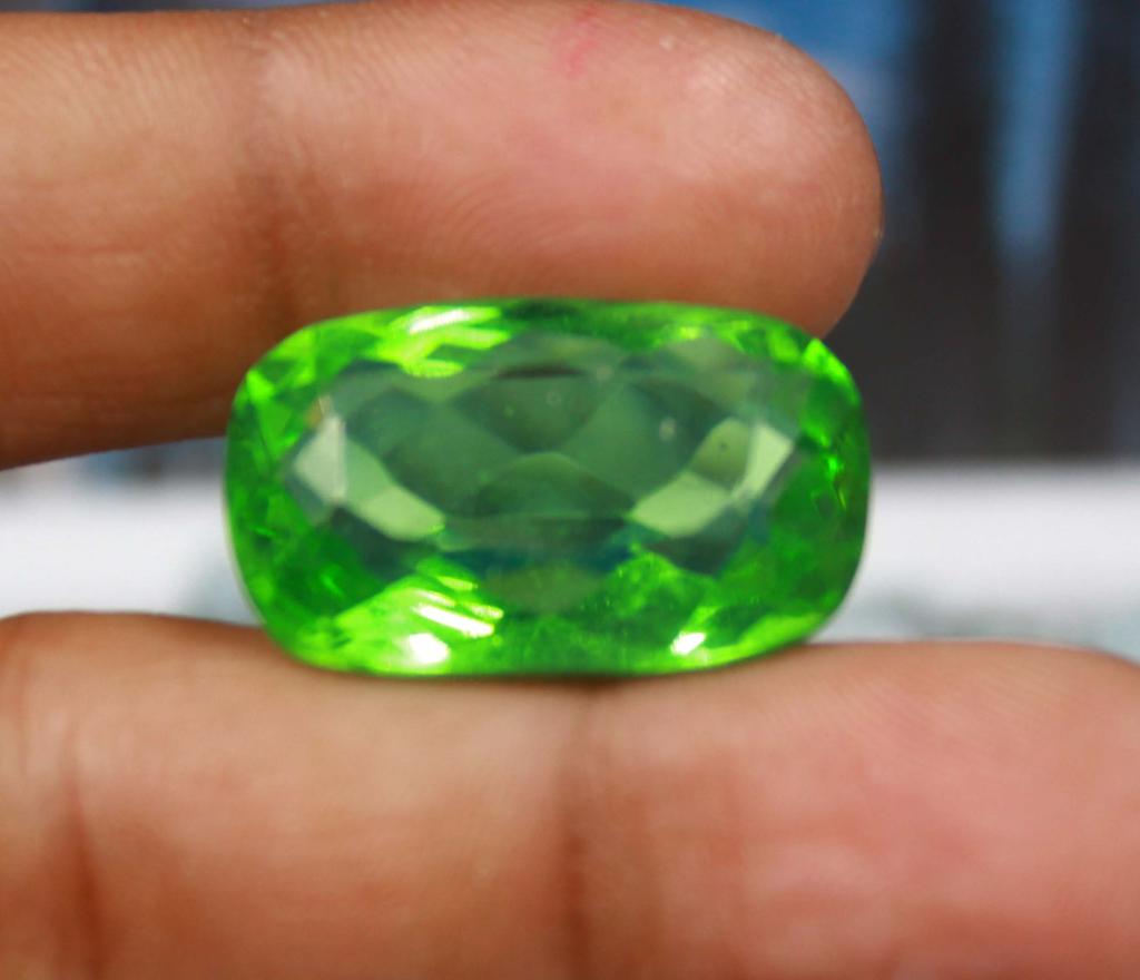 26.90 Carat Green Moldavite Cushion Shape Lab Created Certified Gemstone SN455
